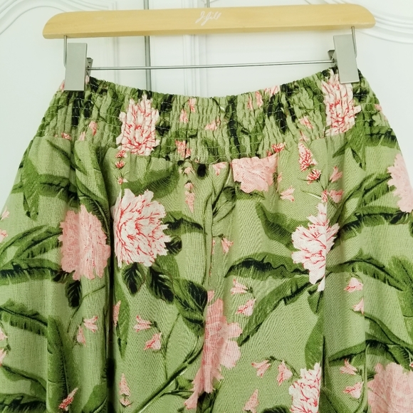 Agua Bendita Target Green Pink Floral Linen Blend Wide Leg Pull On Pants XL NWT - Picture 5 of 10